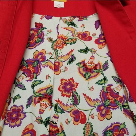 RUBY Rd. Womens Red Cotton Button Front Floral Lined Embroidered Collar Blazer - Picture 11 of 15